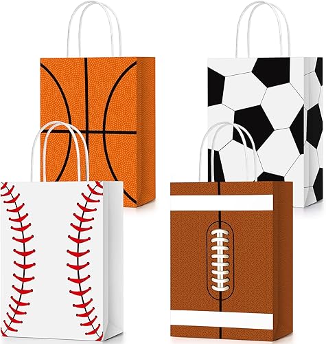 TaoBary 24 bolsas de regalo para fiestas deportivas, fútbol, béisbol, regalos con asas para fútbol, baloncesto, béisbol, deportes, decoración de