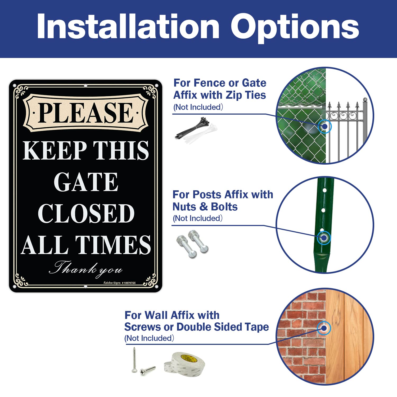 Lot De 2 Panneaux "Please Keep Gate Closed" M METERXITY - Aluminium Réfléchissant 25 X 17 Cm - Pour Portail, Clôture - Usage Intérieur/extérieur