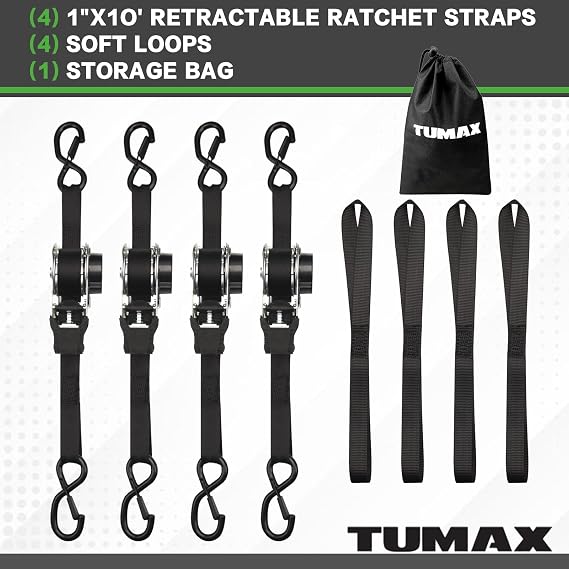 30PCS Rubber Tarp Straps Assorted Sizes with 150% Max Stretch, 100% EPDM Bungee Cords with Hooks, Ideal for Securing Tarps, Cargo, Canvases, 15, 21, 31+ TUMAX Retractable Ratchet Tie Down Str