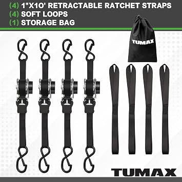 30PCS Rubber Tarp Straps Assorted Sizes with 150% Max Stretch, 100% EPDM Bungee Cords with Hooks, Ideal for Securing Tarps, Cargo, Canvases, 15, 21, 31+ TUMAX Retractable Ratchet Tie Down Str
