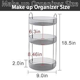 shuang qing Rotating Makeup Organizer for Vanity, Large Capacity Skincare Perfume Storage, Bathroom Counter Organizer, 360 Spinning Cosmetic Dresser Countertop Organizers (Gray, 3 Tier)