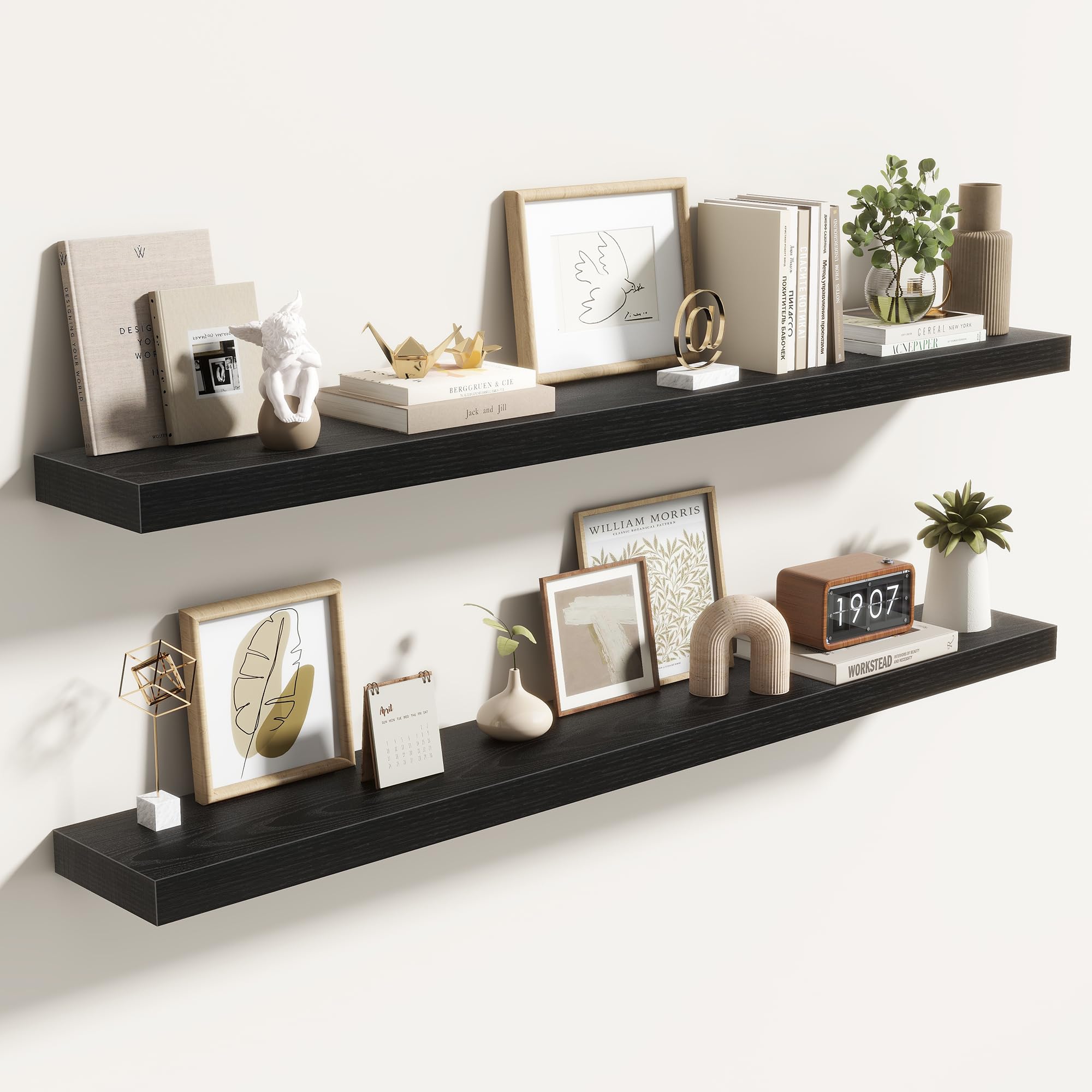 Acovy 120cm Floating Shelves, 6.5Inch(16.5cm) Deep Floating Shelves for Wall, 48 Inch Hanging Shelf with Invisible Brackets, Shelves for Bathroom, Bedroom, Living Room, Set of 2