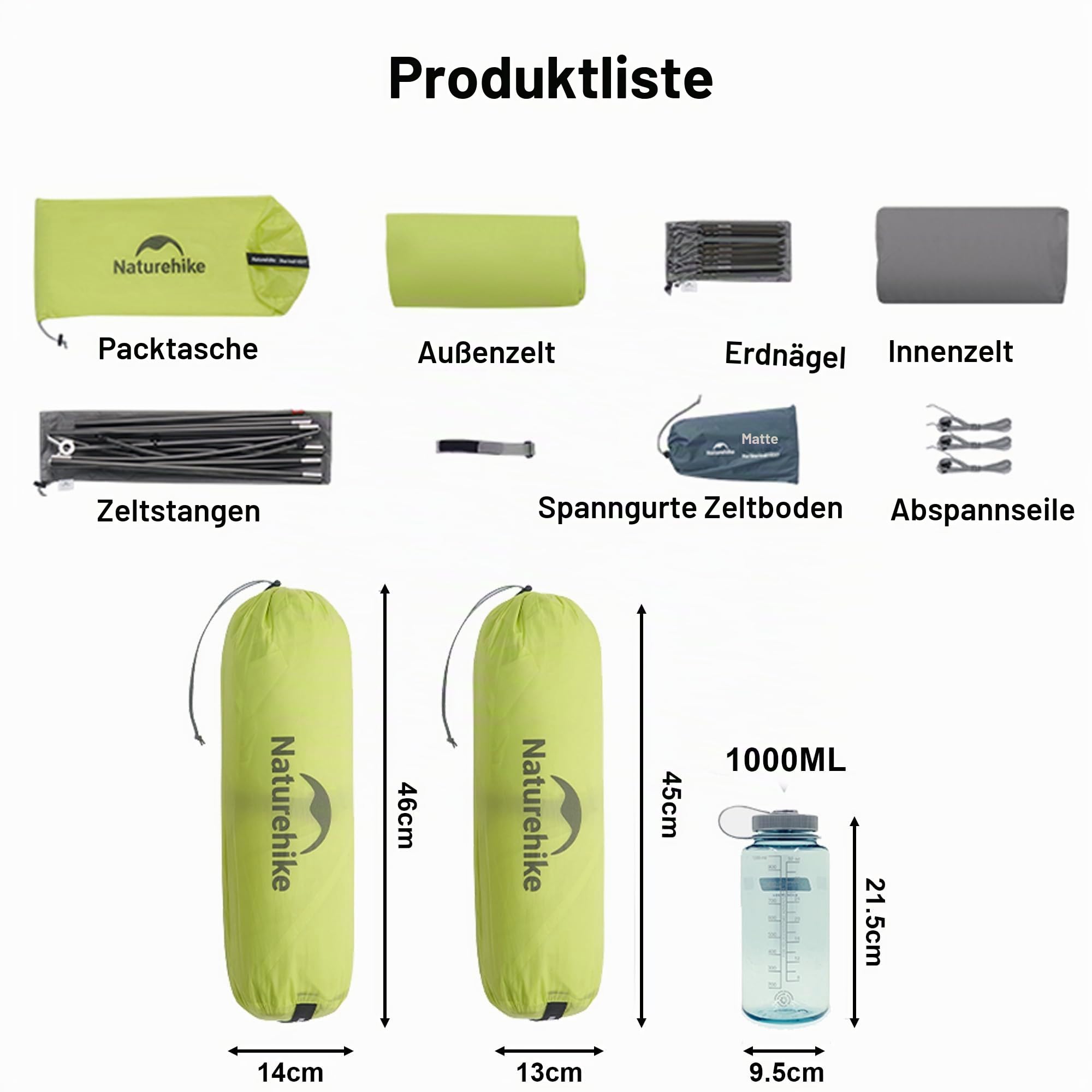 Naturehike Ultraleichte Zelt 780/960g, Wasserdicht Camping Zelt PU1500+ | 3-Saisons Wanderzelt 1/2 Person,für Schnelle Wanderungen, Radtouren und Motorradtouren