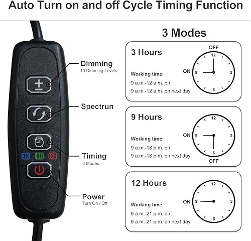 Miniatura 6 de bseah Luces de cultivo para plantas de interior, lámpara de crecimiento LED de espectro completo con temporizador de 3912H, encendido y apagado