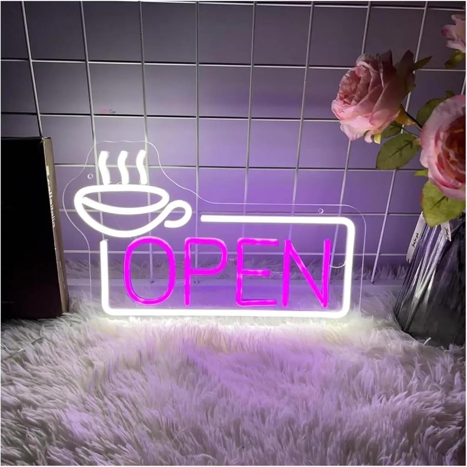 Lampada da parete sospesa con insegna luminosa al neon a LED "OPEN" per negozi, attività commerciali, bar, club e caffè