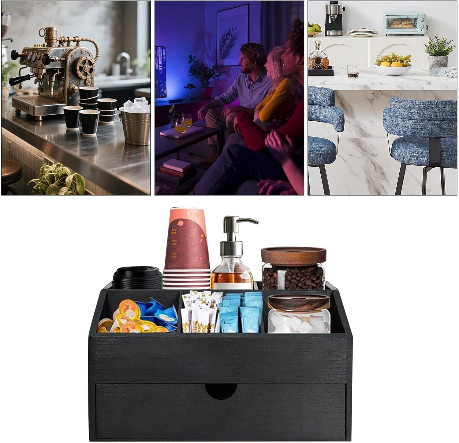 Coffee Organizer Station - Kitchen Bar Station Tea Bag Holder | Coffee Pod Storage Organizer | for Home Apartment Office Cafe Cabinet