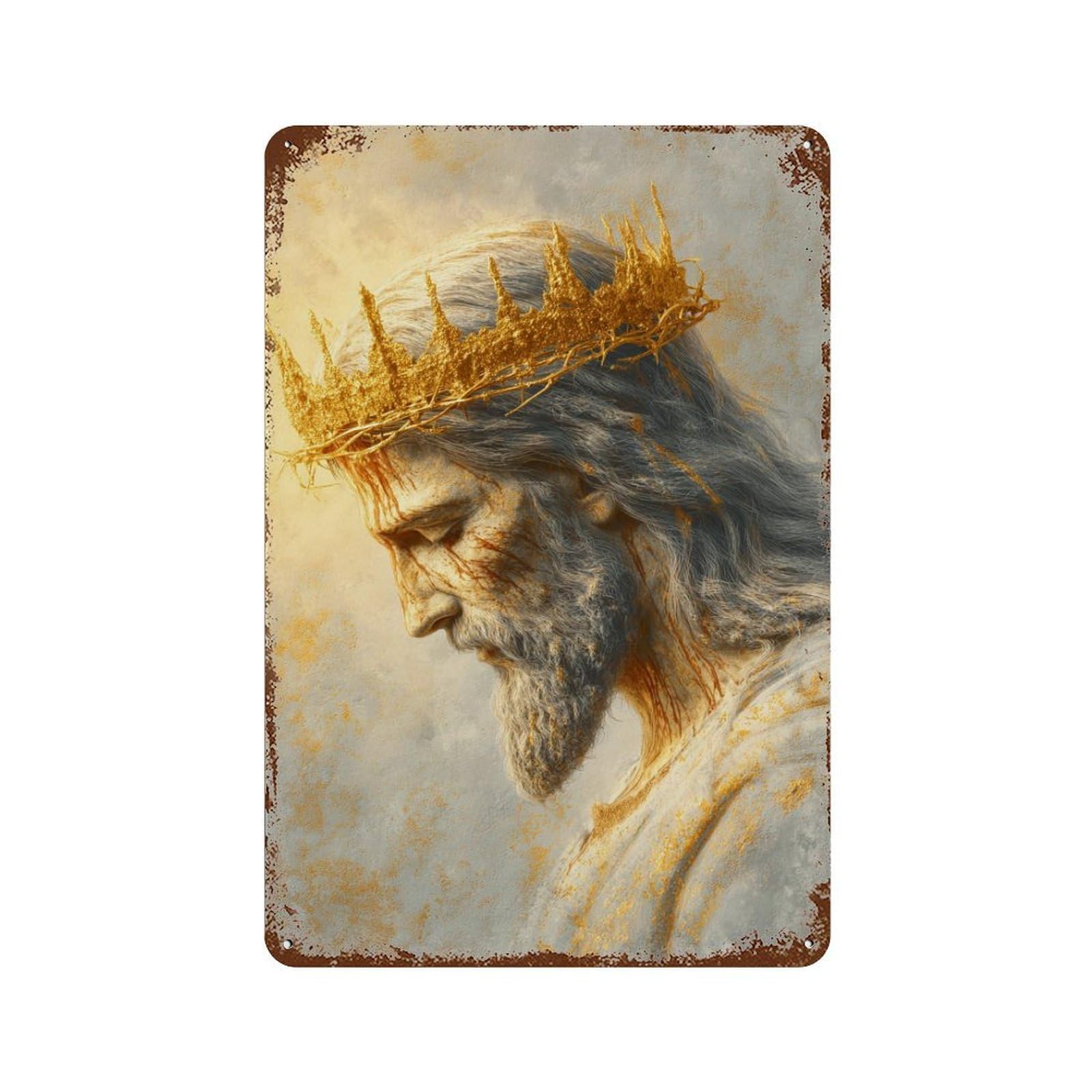Golden Crown Portrait Art Decorative Tin Sign 11.8"x7.9", Vintage Wall Decor for Garage, Pub Or Kitchen