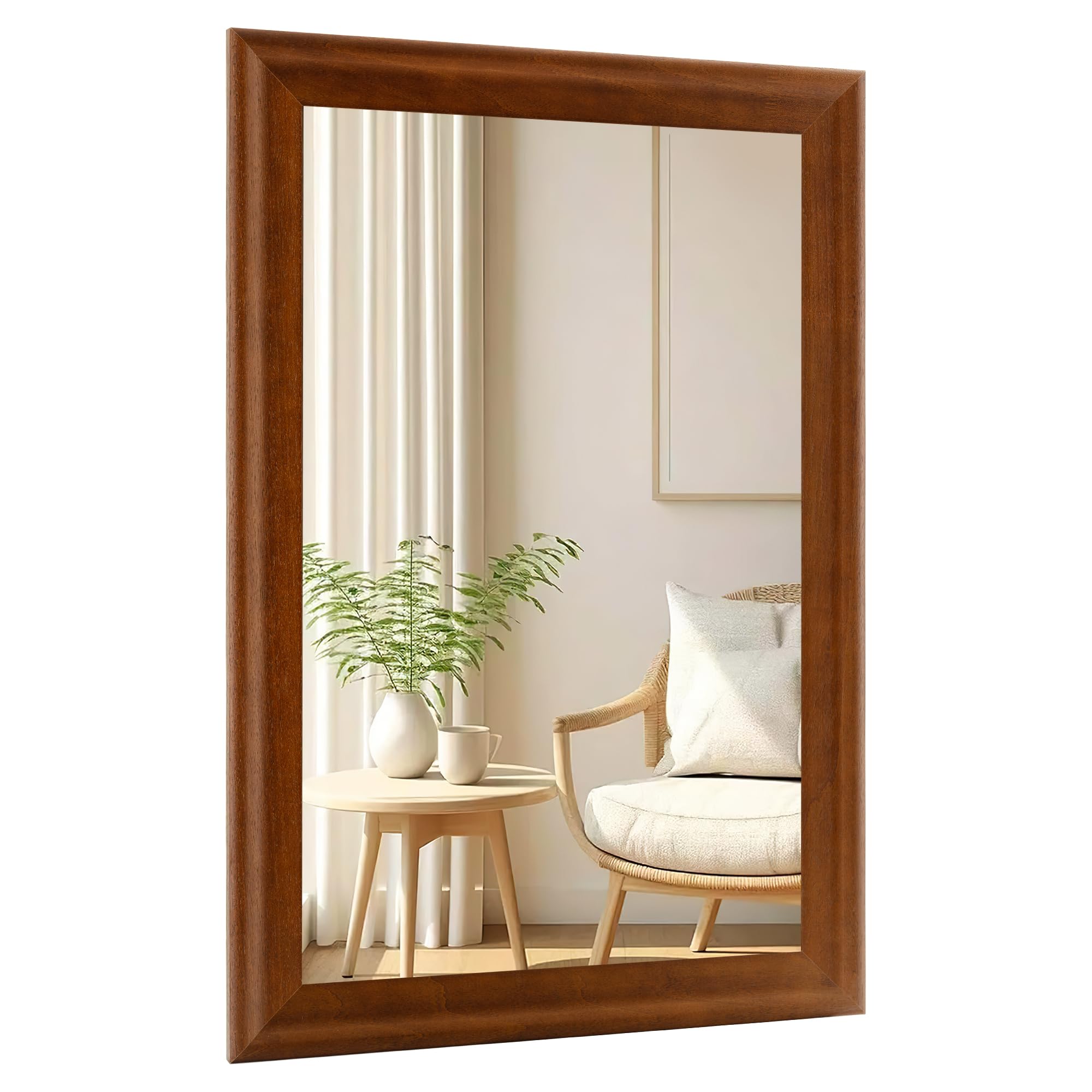 CULER Rustic Wood Wall Mirror for Bathroom,Rectangle 24 x 36 inch Hanging Vanity Mirrors with Wooden Frame for Living Room,Bedroom,Entryway(Walnut Brown)
