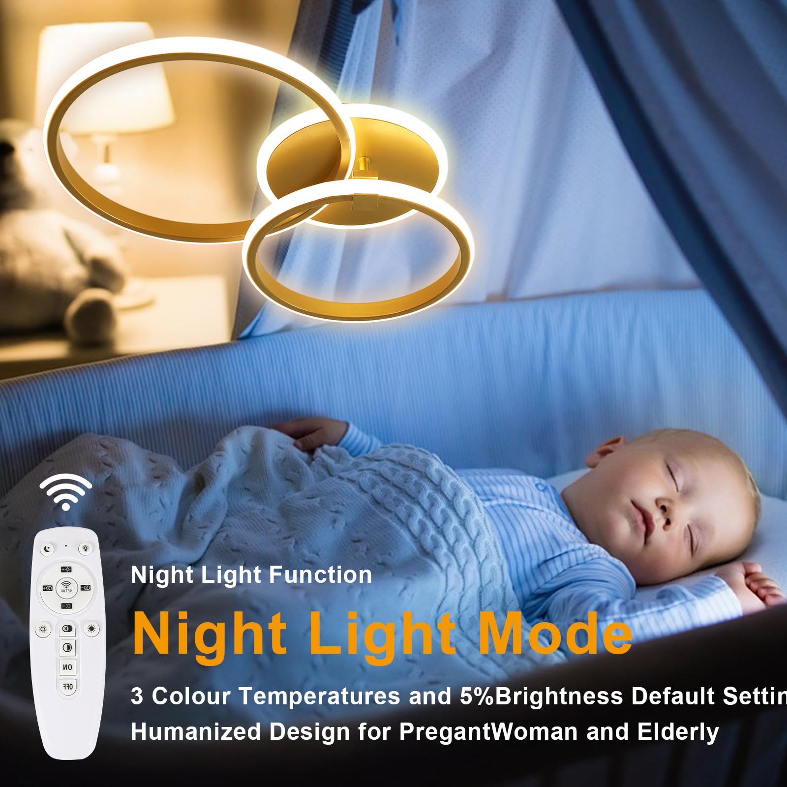 Comely Nowoczesny Złoty Plafon LED, 42W Regulowana Lampa Sufitowa Z Pilotem 3000K-6500K, Okrągły Żyrandol Plafon LED Do Sypialni Salonu Jadalni Korytarza