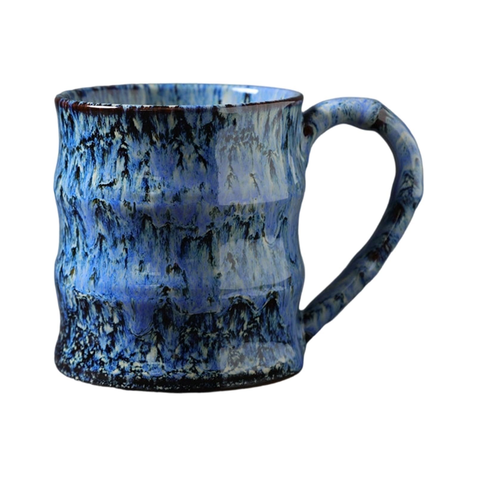 PANGBOER Home Kitchen Ceramic Coffee Mug 500ml Glazed Ridged Cup with Rounded Handle for Tea Milk Desk Beverage Moments