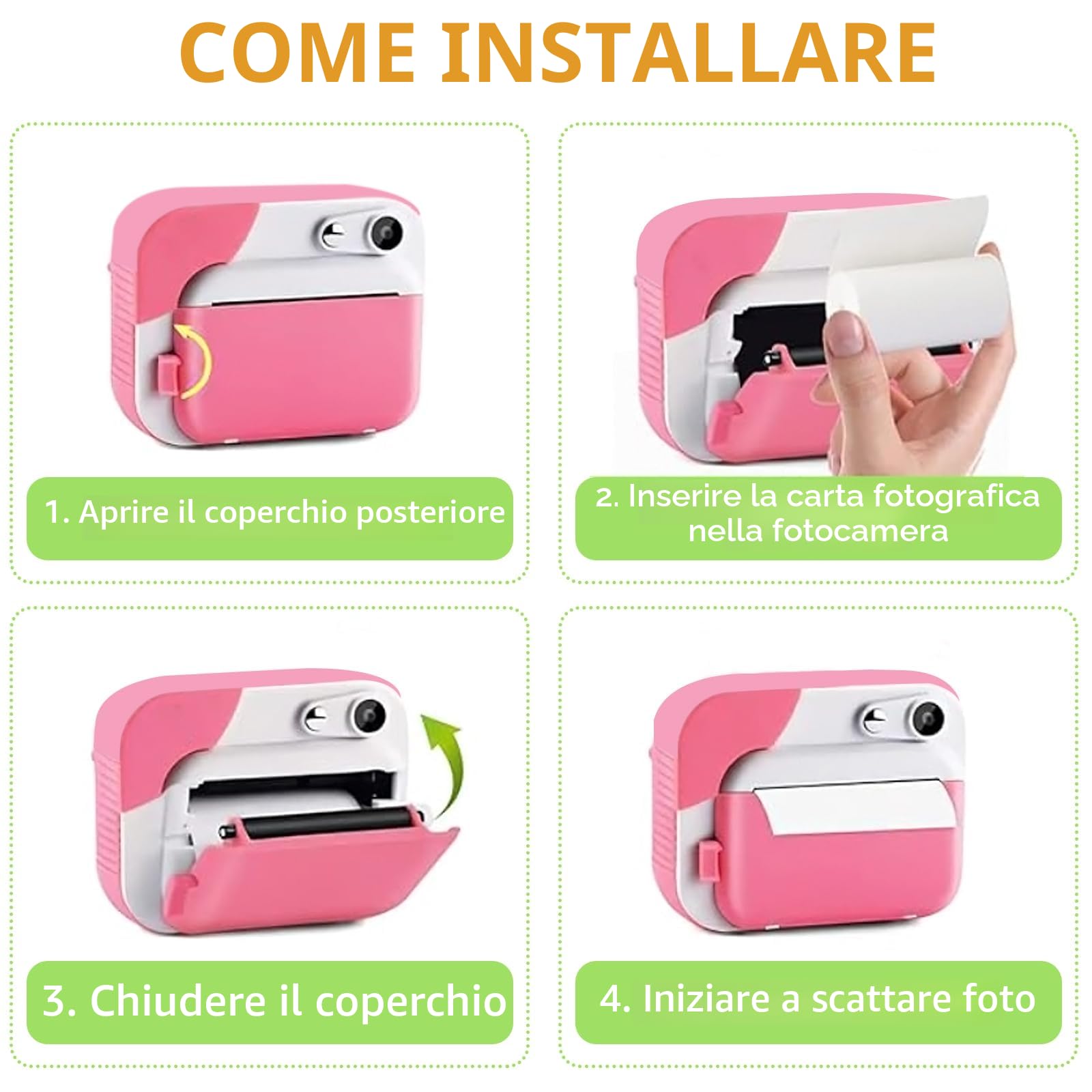 Carta termica per bambini macchine fotografiche istantanee 10 rotoli, zero inchiostro
