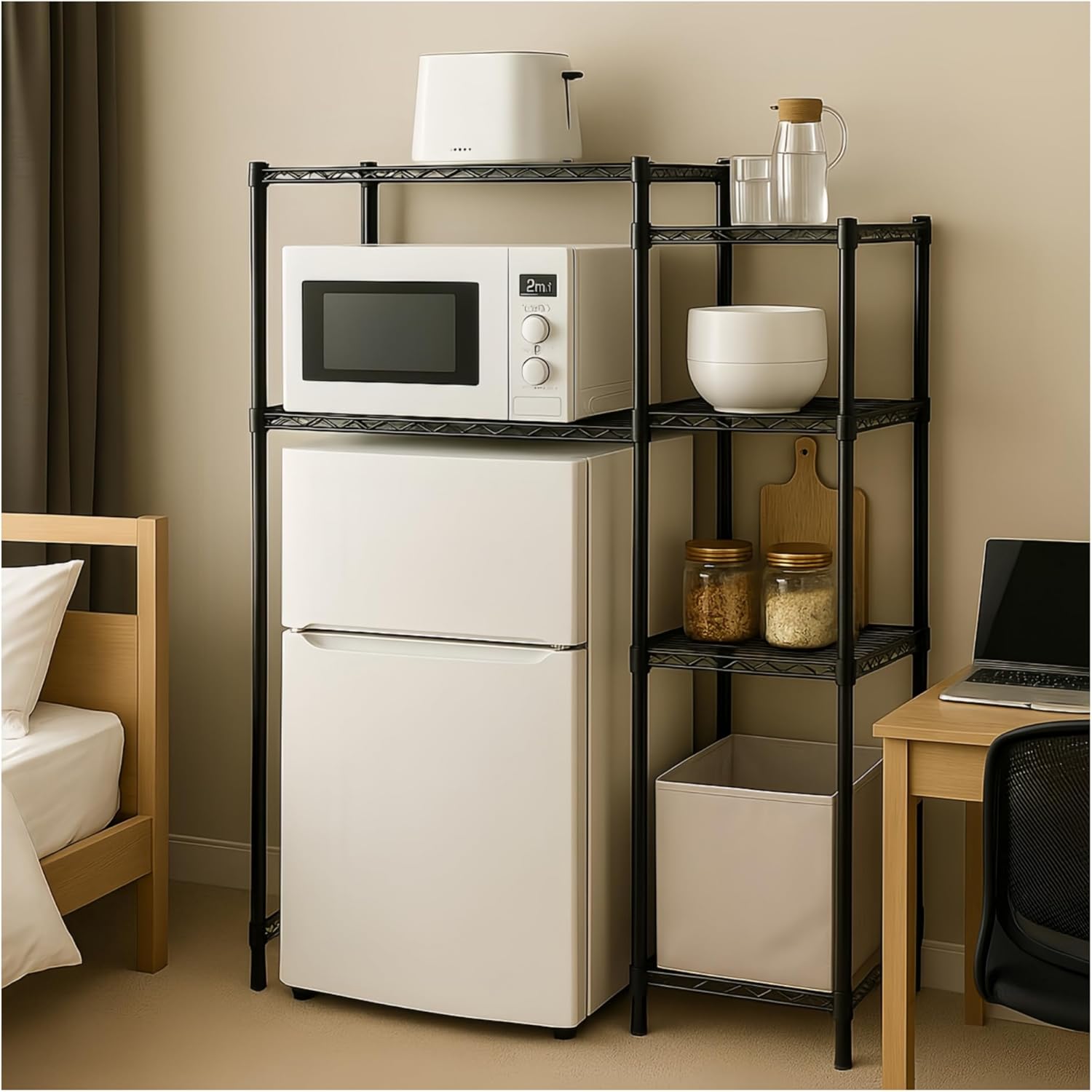 Dorm Mini Fridge stand with storage, Above mini Fridge Shelf,Small Refrigerator and Microwave Stand, Multi-Functional Storage Rack, Suitable for Kitchens, College Dorm(black, 23.7"L x17.7"W x 47.3"H