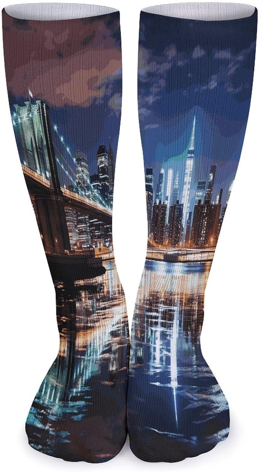 New York Night Knee High Socks Cozy Knee High Socks Soft Mid-Length Sock for All Seasons Daily Wear Adult