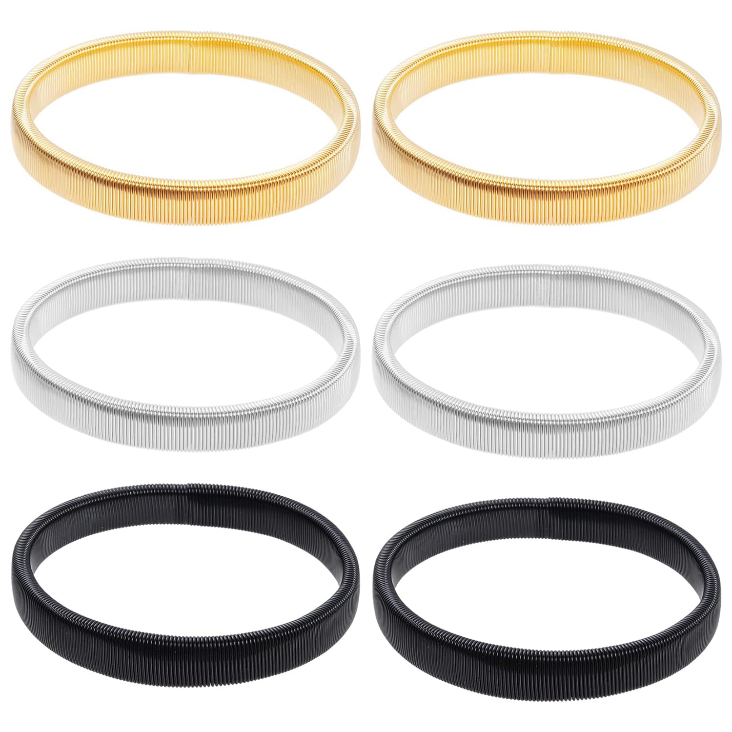 6Pcs Sleeve Garters,Long Shirt Sleeve Holders,Sleeves Garters and Arm Bands Set for Men,Anti-Slip Metal Garter Armbands,Elastic Adjustable Arm Bands,Suit Accessories（Gold, Silver, Black）