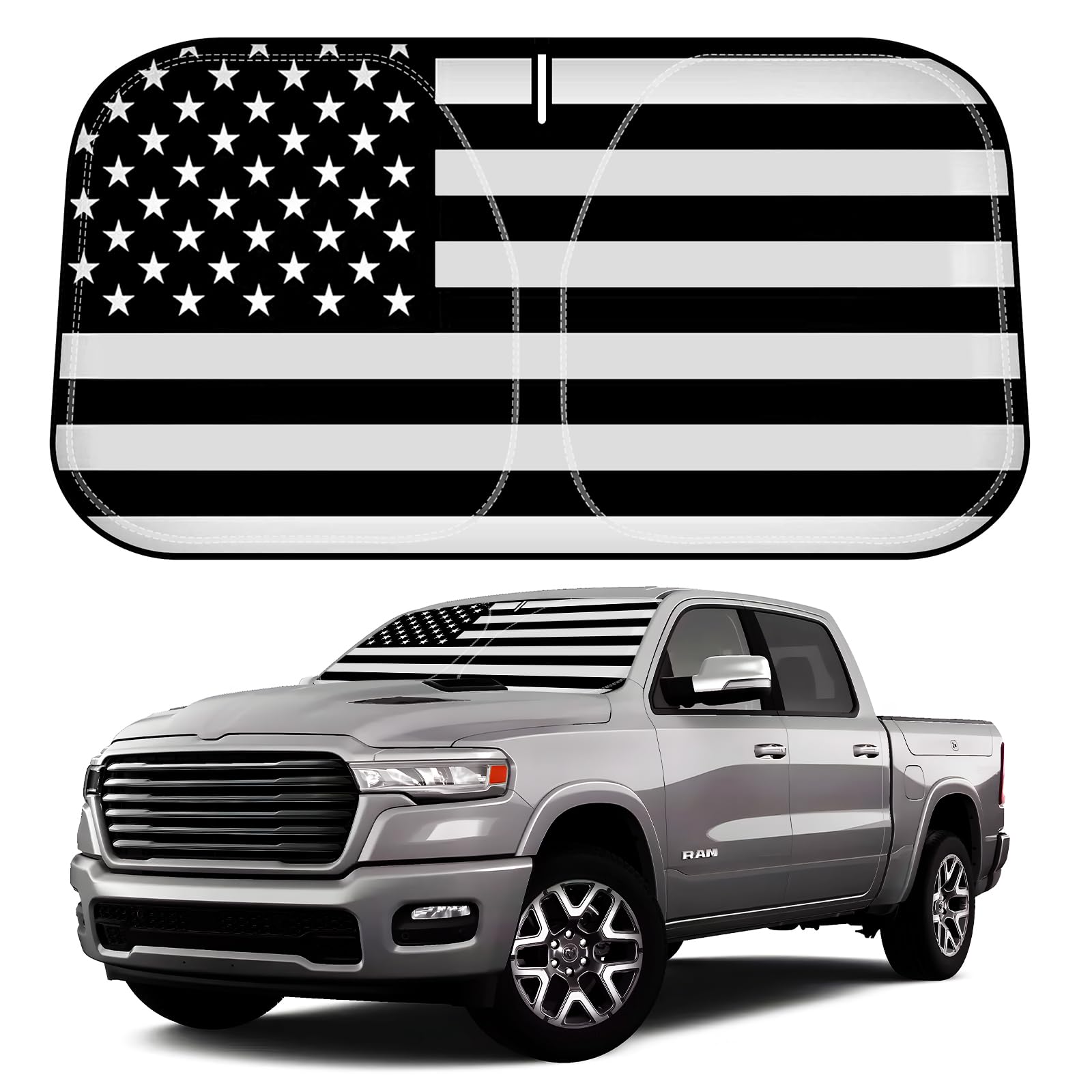 D-Lumina Custom Fit Windshield Sun Shade For 2019-2025 Dodge RAM 1500 (All Cab Sizes) - Blocks UV & Heat