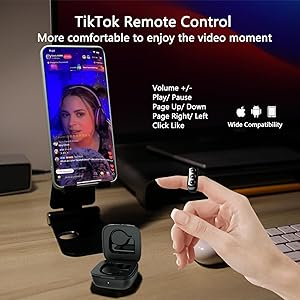 ZOZVO TikTok Scrolling Ring, Bluetooth Page Turner, Camera Remote, Long Battery Life, Compatible with iOS & Android, Up to 30ft Range, Black