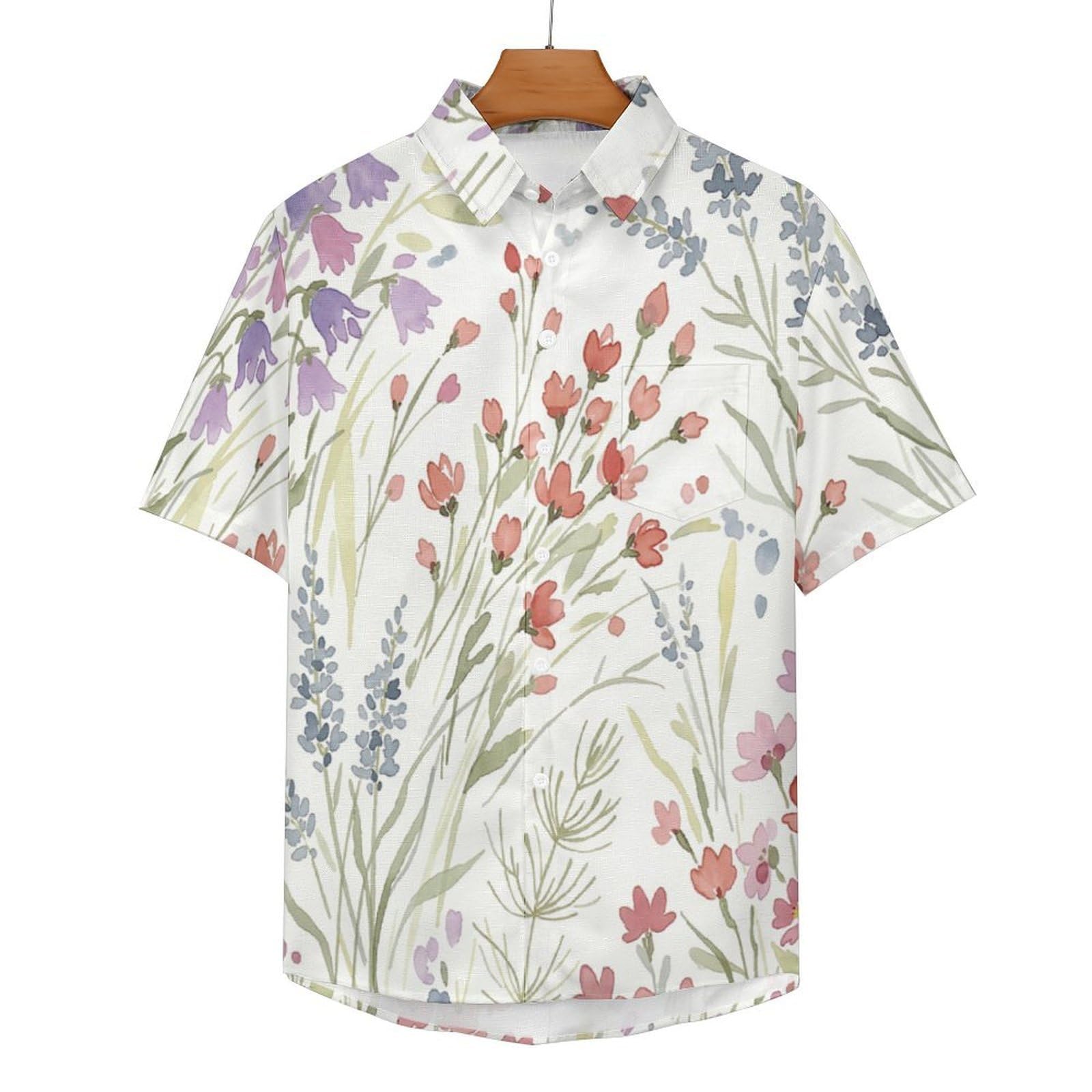 Camicia da Uomo a Maniche Corte Funky, Fiori Selvatici Ad Acquerello Dipinti A Mano, Aloha Camicias Estiva per la Spiaggia, vestibilità Normale con Bottoni, per Libero Vacanze