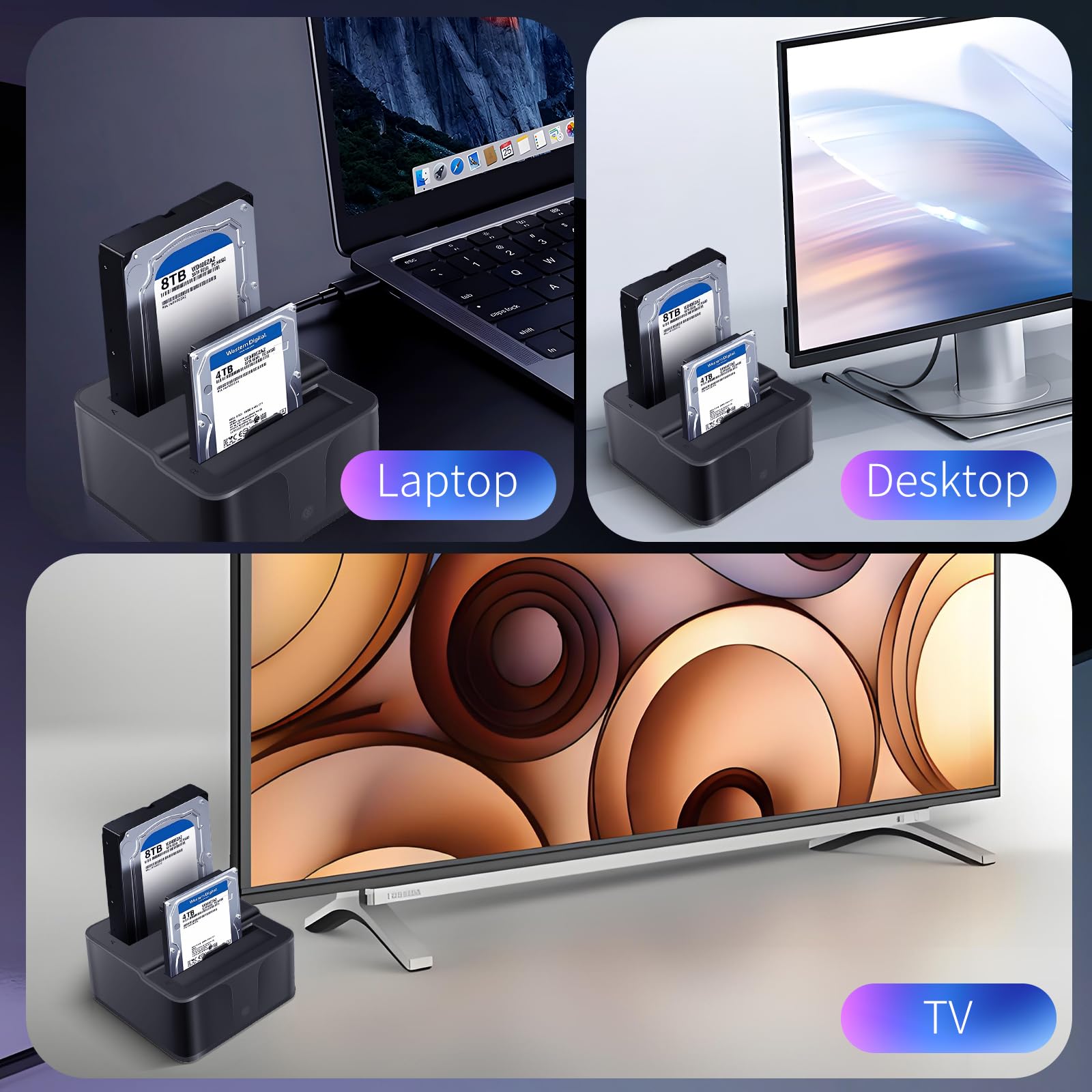 Station d'accueil Double Baie USB 3.0 pour disques durs/SSD SATA 2,5"/3,5" (jusqu'à 2x16TB) avec Lecteur de Cartes SD/microSD intégré. Prend en Charge Le clonage Hors Ligne, Le Plug & Play