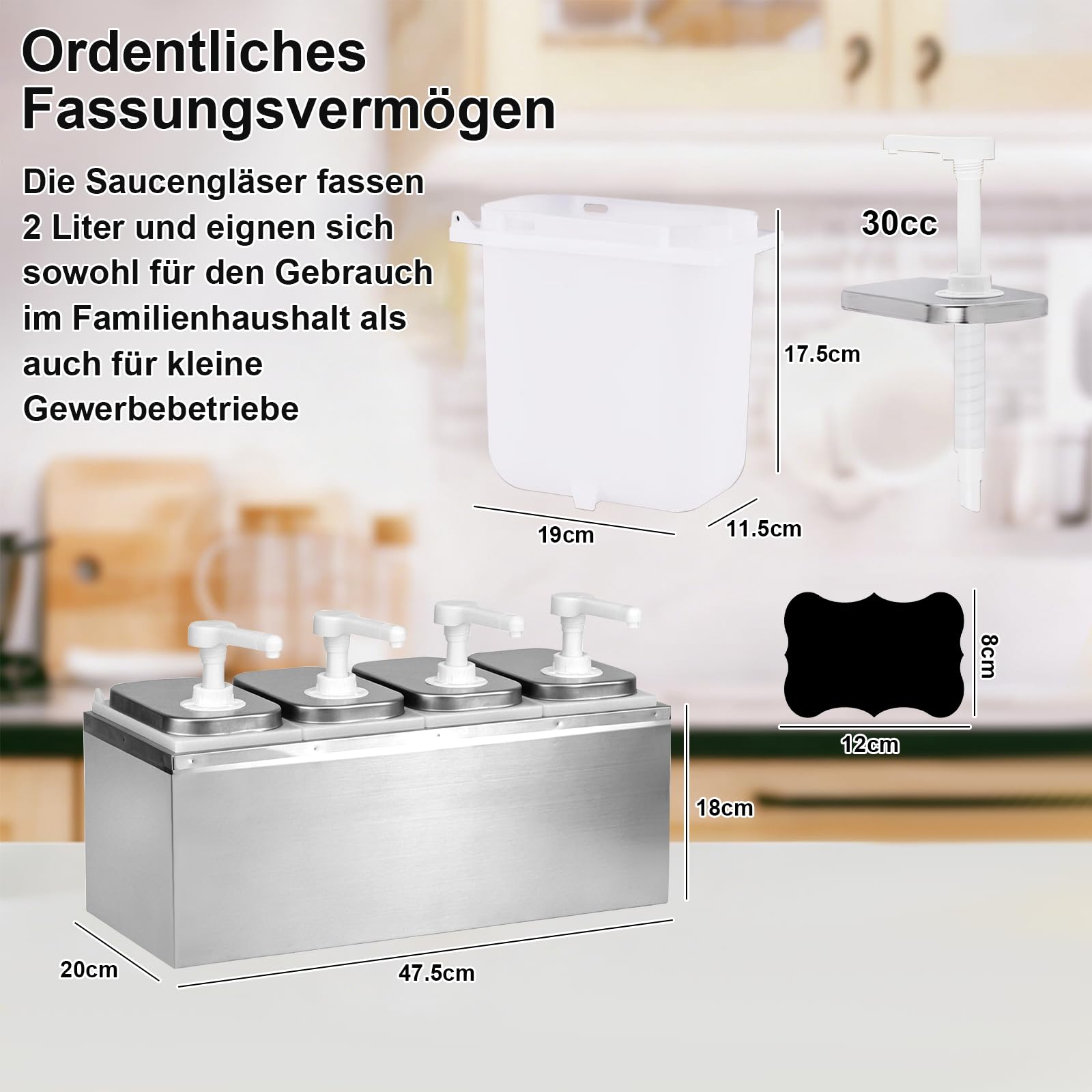 Dispenser per salse da 8 l, con 8 pompe in acciaio inox, dispenser per ketchup, maionese, senape, miele, marmellata