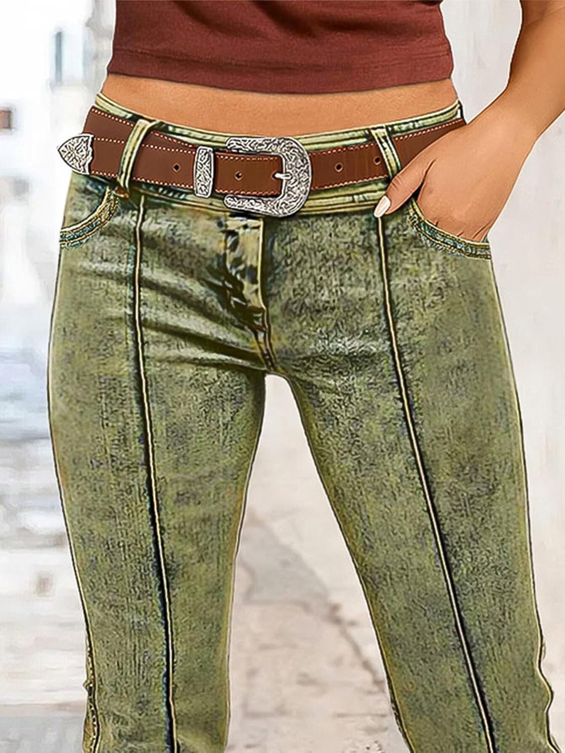 Flamingals Bootcut Mid Waist Stitch Detai Pants for Women Without Belt