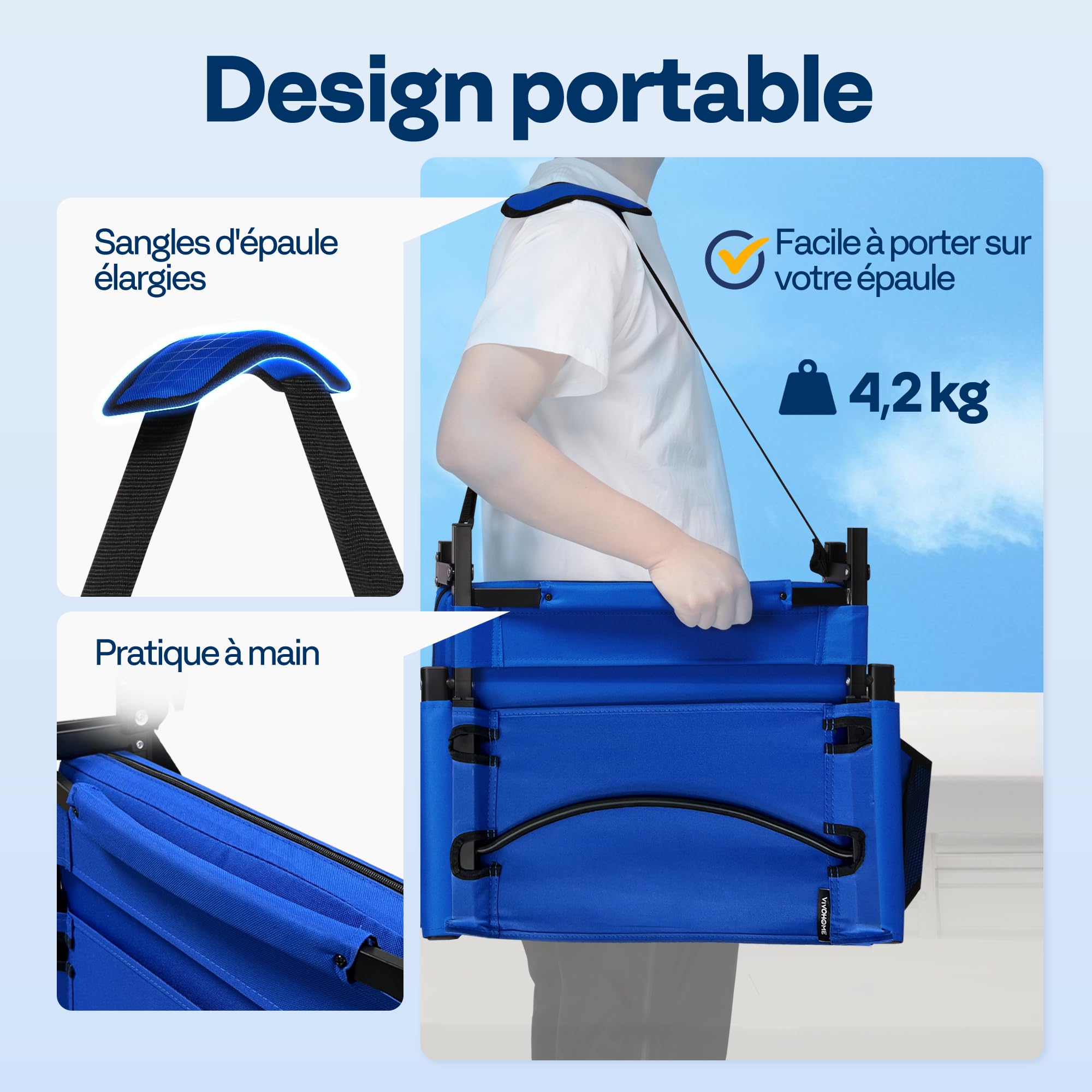 VIVOHOME Sièges de Stade à Dossier Haut réglable en Hauteur avec Dossier et Coussin Lot de 2 Chaises de Gradins Portables avec Porte-gobelet et Bandoulière