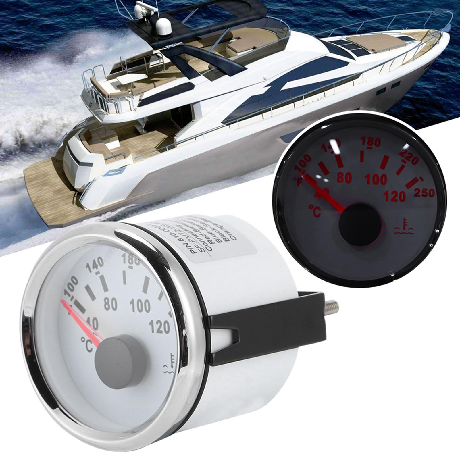 Jauge de température d'eau universelle pour moteur marin de 52 mm de 40 à 120 ℃, compteur de température pour bateau, camping-car, véhicules marins, précis et facile à installer, #612, White Dial