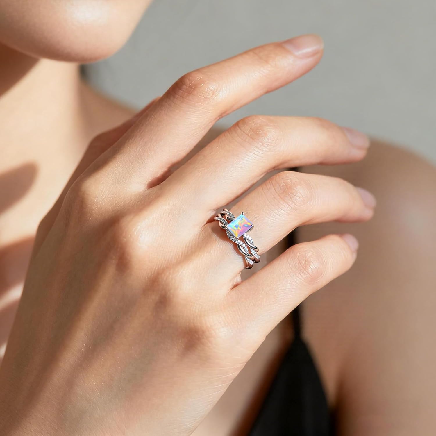 925 Sterling 1CT Silver Round/Princess/Oval/Pear/Marquise/Emerald Cut Opal Heart Shaped Twisted Couple Engagement Rings for Him and Her, Wedding Ring Set for Romantic Anniversary/Valentine’s Day Gift ,For Women wife Girlfriend