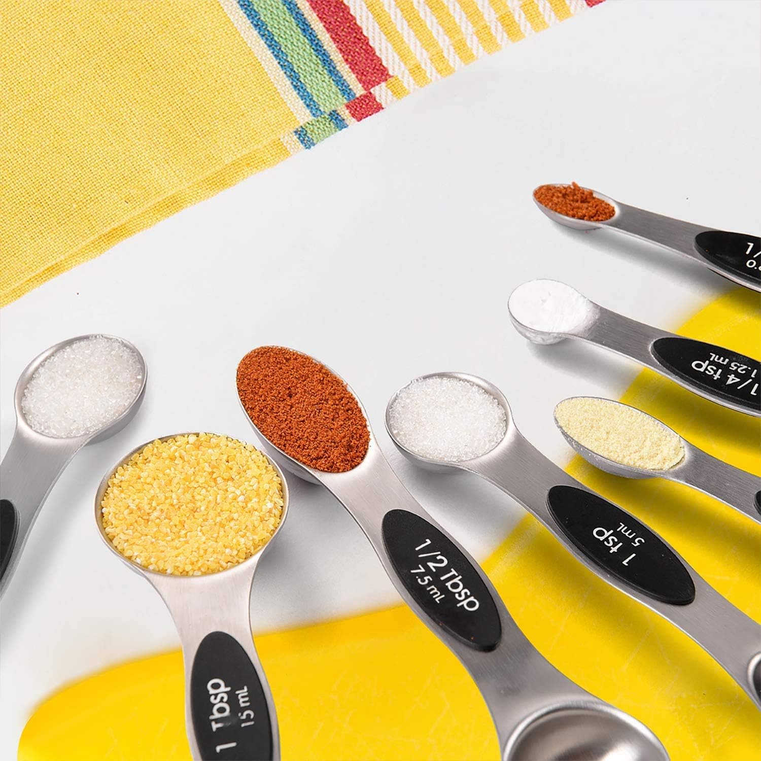 Warmheart Measuring Cups and Magnetic Measuring Spoons Set, Stainless Steel 5 Cups and 7 Spoons and 1 Levele (Black)