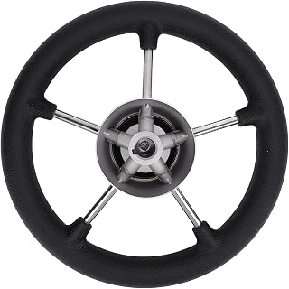 11 Inch Boat Steering Wheel, 5 Spoke Stainless Steel Marine Steering Wheel with Center Cap Foam Grip, Yacht Pontoon, Suitable for Boats, Yachts, Sailboats, Fishing Boats, Ships