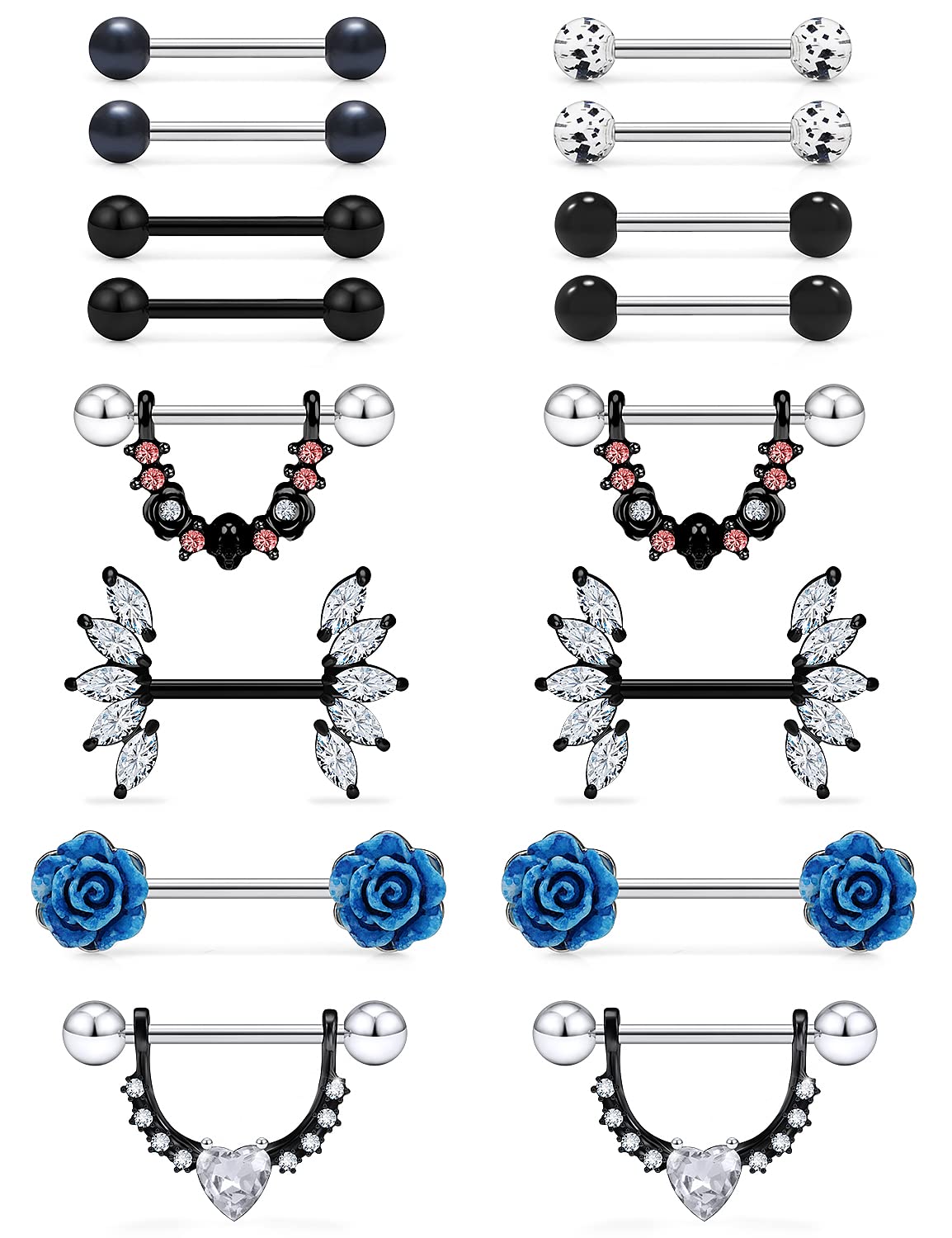 KadogohnoNipple Rings for Women Nipple Piercing Jewelry 14G Nipple Rings Surgical Steel Screw Nipplerings Nipple Shield Ring Barbell Body Piercing Jewelry Set 9/16 Inch 14mm