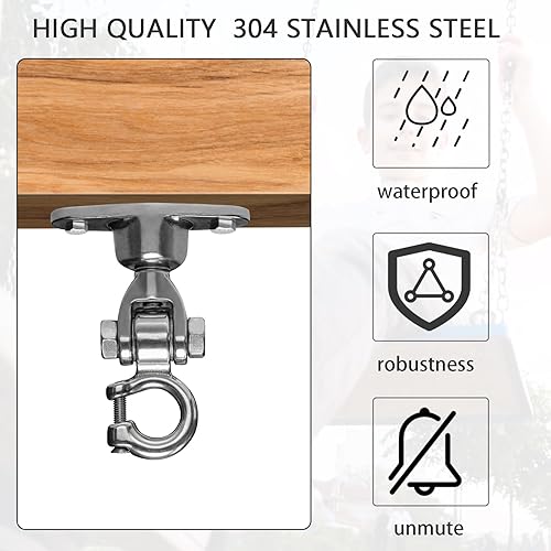 Miniatura 10 de Silent Bearing - Gancho giratorio de acero inoxidable resistente de 180 ° +360 °, capacidad de 1500 libras, hamaca de yoga, silla de hamaca