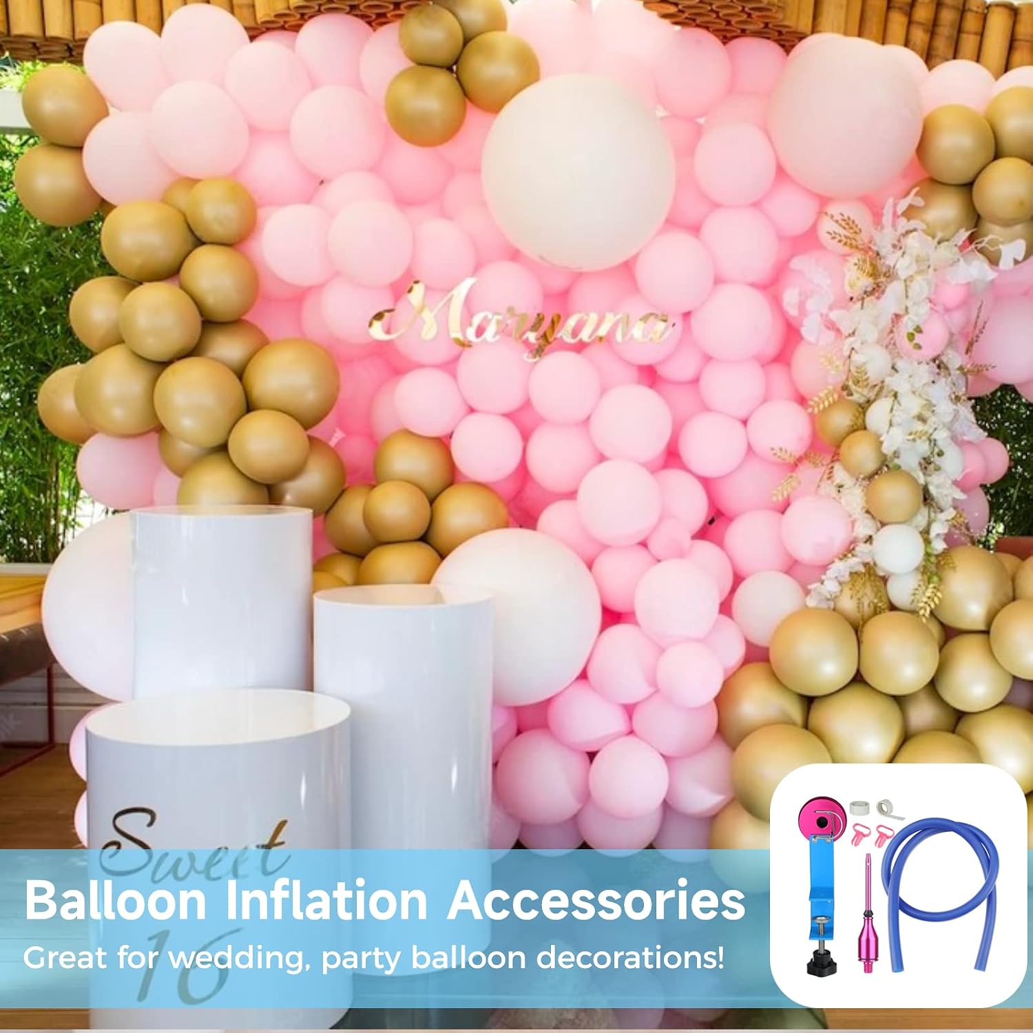 Balloon Stuffing Machine, Balloon Stuffing Tool Kit for Art Decorations, Balloon Blower Filling Kit for Birthday Party Christmas Wedding, Include Fixing Device, Inflation Hose & Needle, Knotting Tools