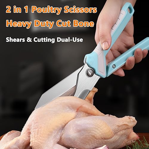 Miniatura 3 de NOVANO Tijeras para aves de corral resistentes, tijeras de cocina para alimentos, tijeras de cocina 2 en 1 de alta calidad con mango antideslizante
