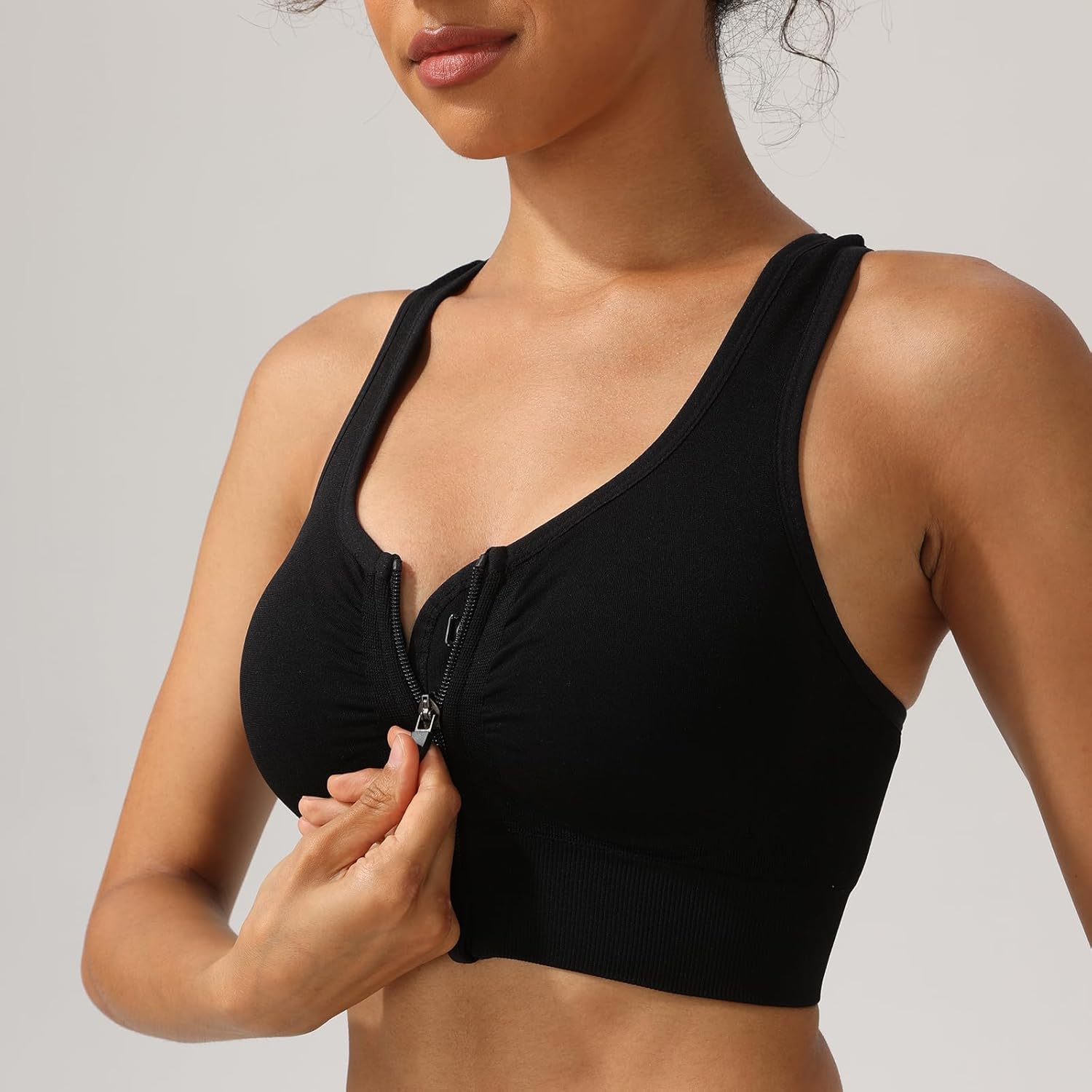 Zip Front Sports Bra for Women - Medium Support Racerback Workout Bra with Removable Pads & Double Hooks - Image 9
