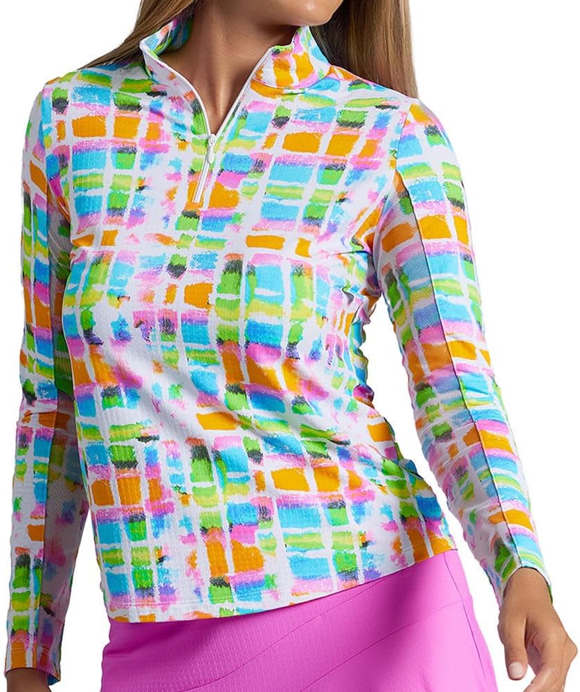 IBKUL UPF 50+ Sun Protection, Icefil Cooling, Moisture-Wicking Tatiana Print Long Sleeve Mock Neck Top