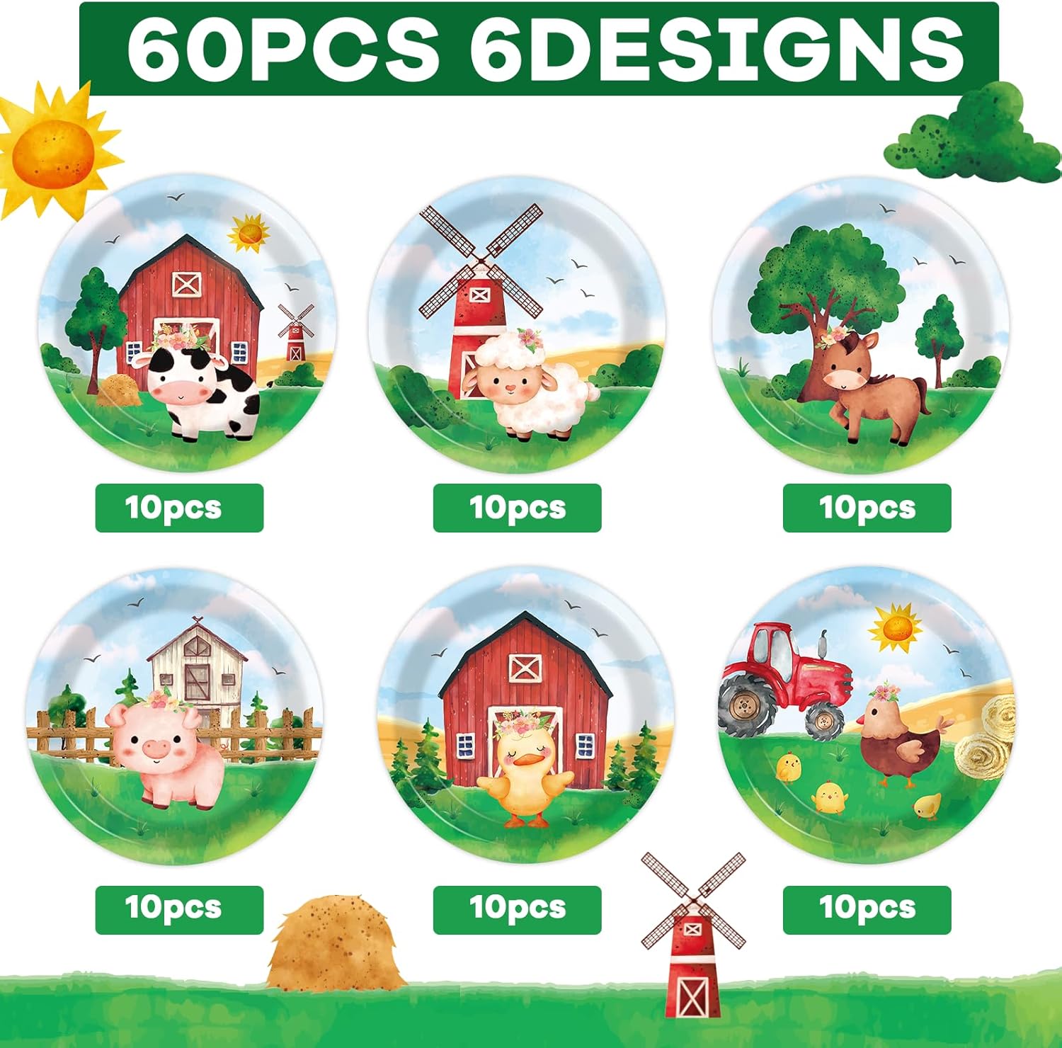 60Pcs Farm Animal Plates 7” Farmhouse Barnyard Large Disposable Paper Plates Farm Zoo Birthday Party Decorations Supplies for Kids Boys Girls Dessert Cake Tableware Dinnerware Baby Shower Party Favors - Image 2