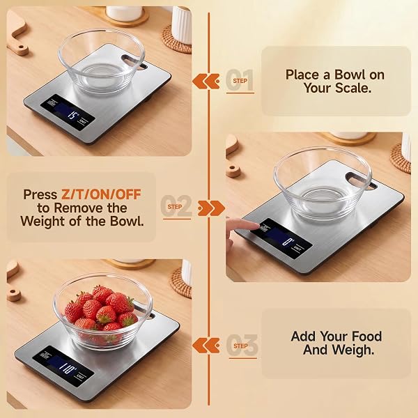 Food Scale, Digital Food Scale, Kitchen Scale with Hang Loop, 11lb Precise Baking Scale, Stainless Steel–High Precision Digital Scale for Food, Measures Grams, Ounces, Perfect for Home Cooking Baking - 5