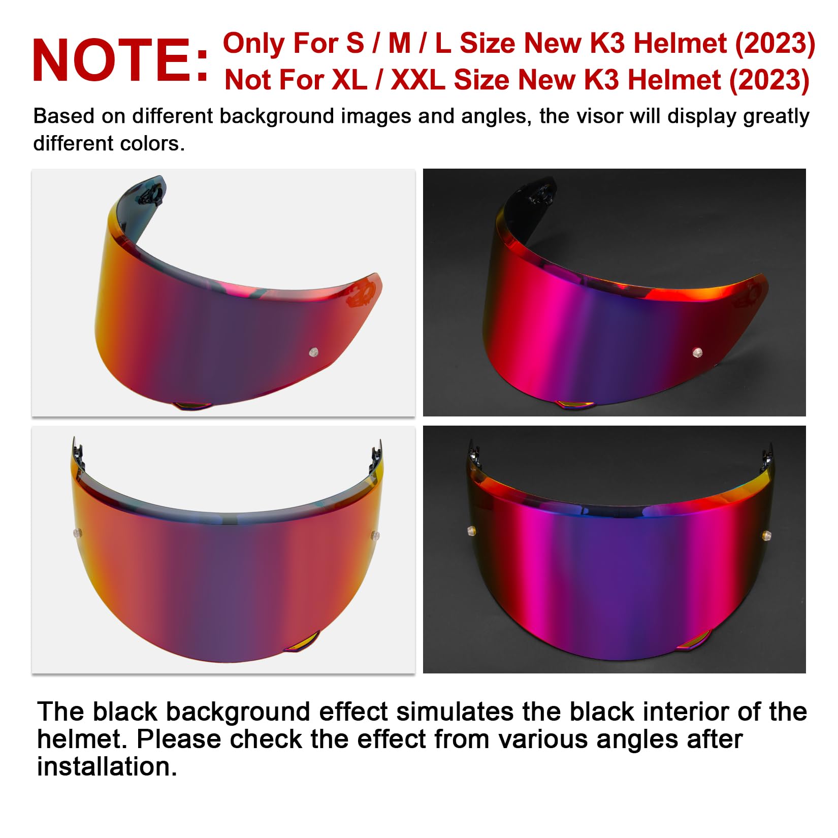 PSLER 2023 New K3 Visor K3 Tinted Visor New K3 Face Shield for K3 DOT(E2206) Helmet 2023 Model,Only for S/M/L K3 Helmet Size,Deep Purplish Red