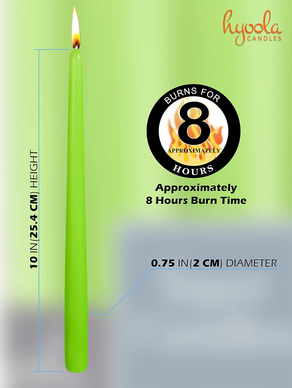 12 Pack Tall Taper Candles - 10 Inch Lime Dripless, Unscented Dinner Candle - Paraffin Wax with Cotton Wicks - 8 Hour Burn Time