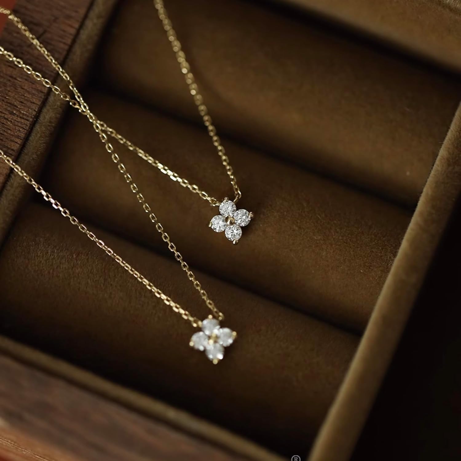 18K Gold Vermeil Plating S925 Sterling Silver Four-Leaf Clover Pendant Necklace – Simulated Diamond, Lucky Charm Dainty 18" Adjustable Chain, Elegant Layerable Jewelry for Women