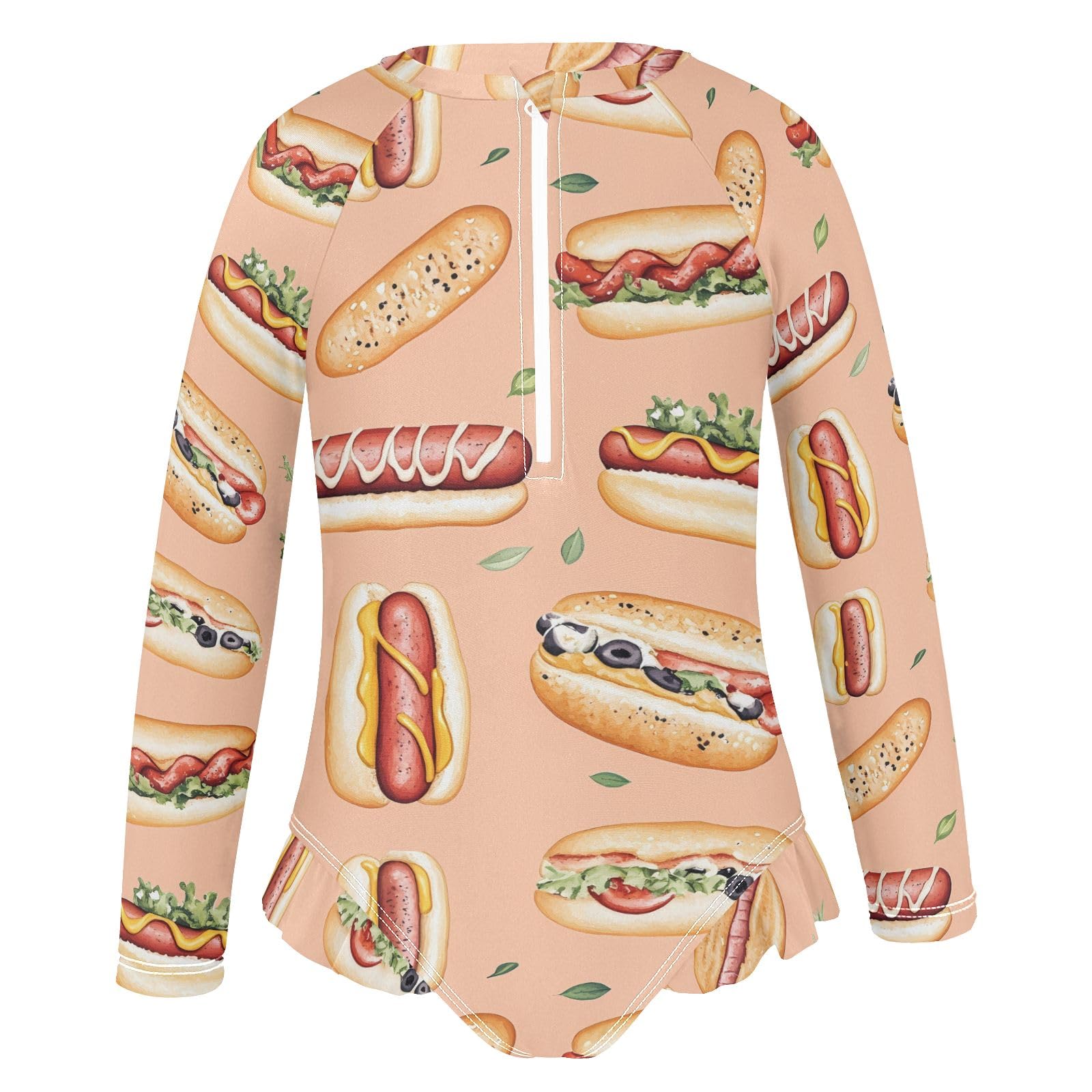 ALAZA Swimsuit for Girls Long Sleeve Rashguard Bathing Suit Hot Dog Cute Quick Dry 4T