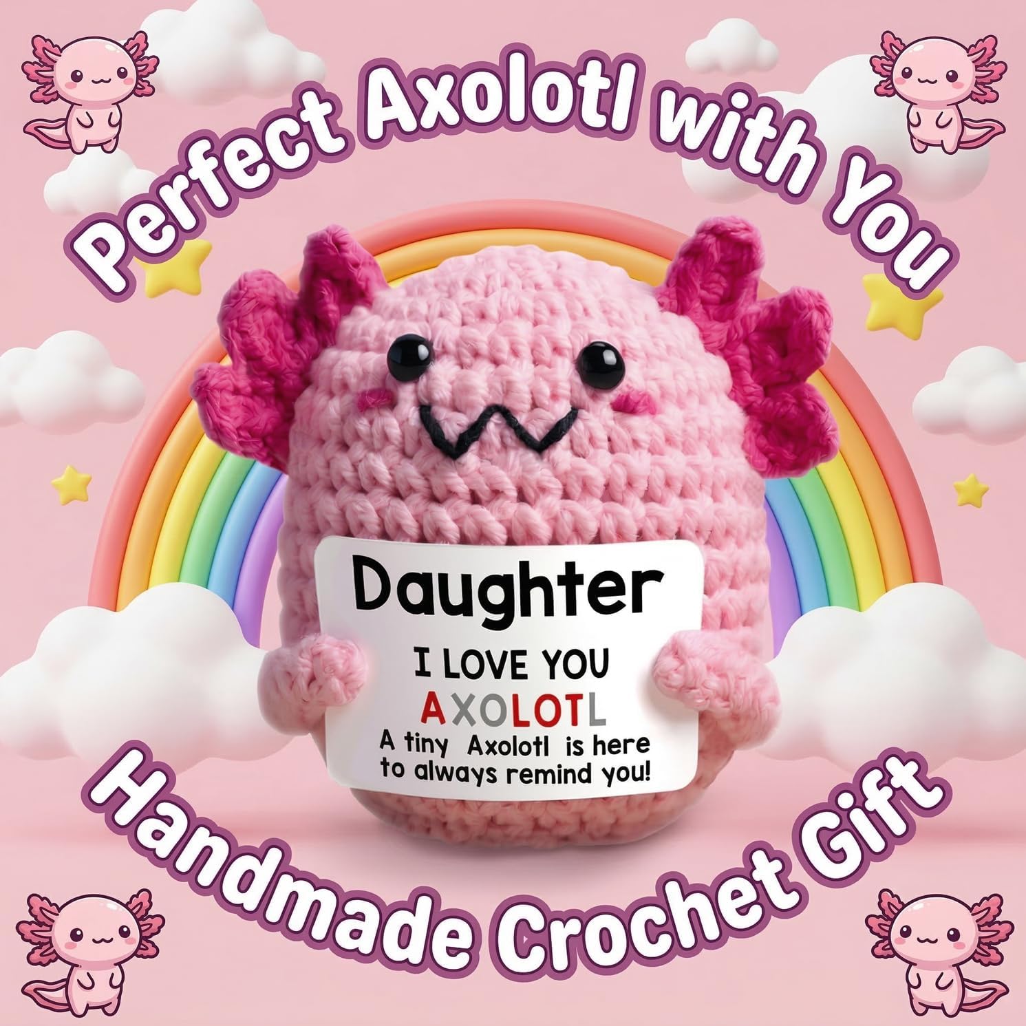 Teen Girl Gifts Trendy Stuff, Crochet Axolotl Daughter Gifts for 8 9 10 11 12 13 year old girl, Children's Day , Valentines ,Women's Day,Crochet doll gifts for teenage girls (Daughter Gift)