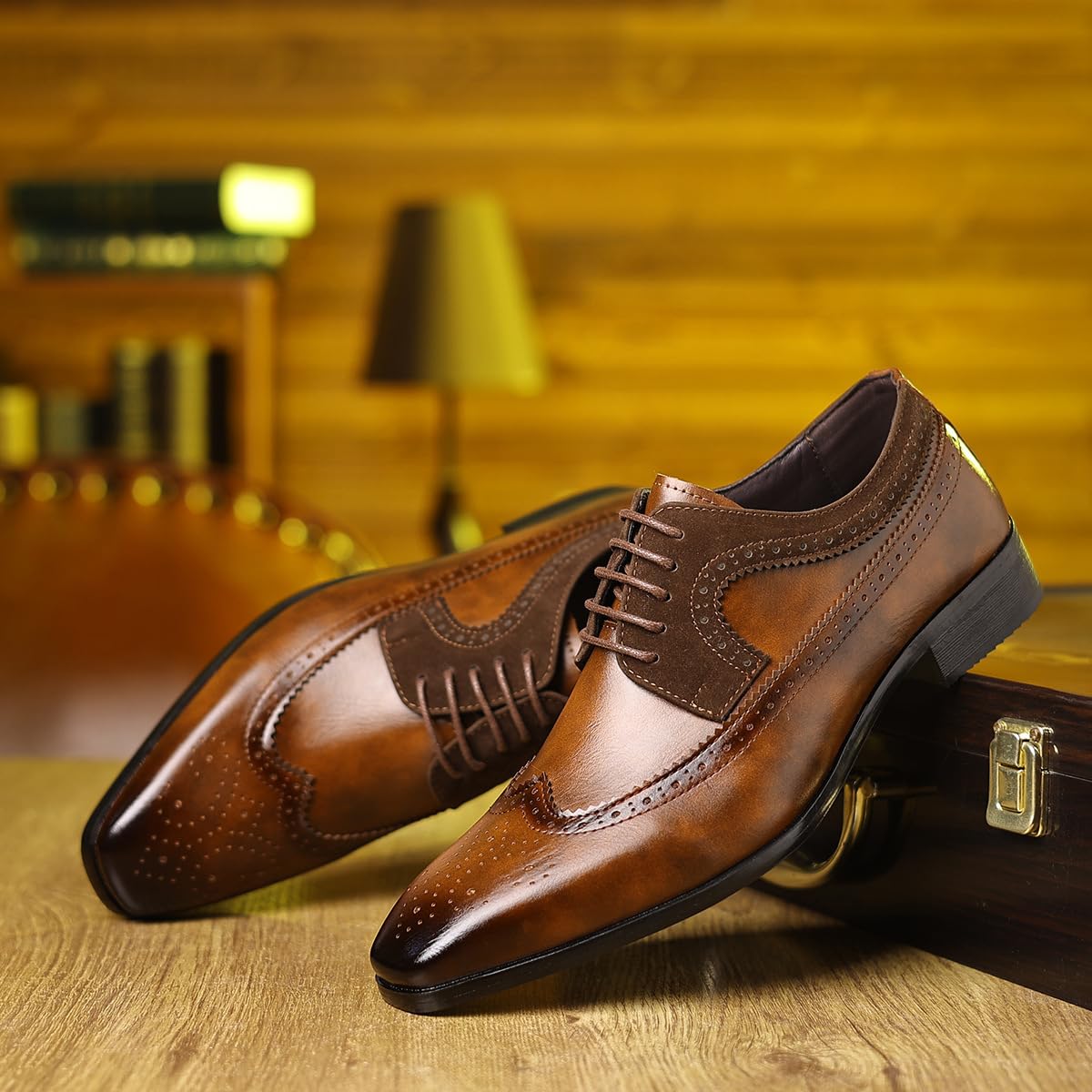 Scarpe Formali da Uomo Scarpe Stringate Brogue Punta ad Ala Classico, Elegante Stile Britannico, per Sposa Lavoro