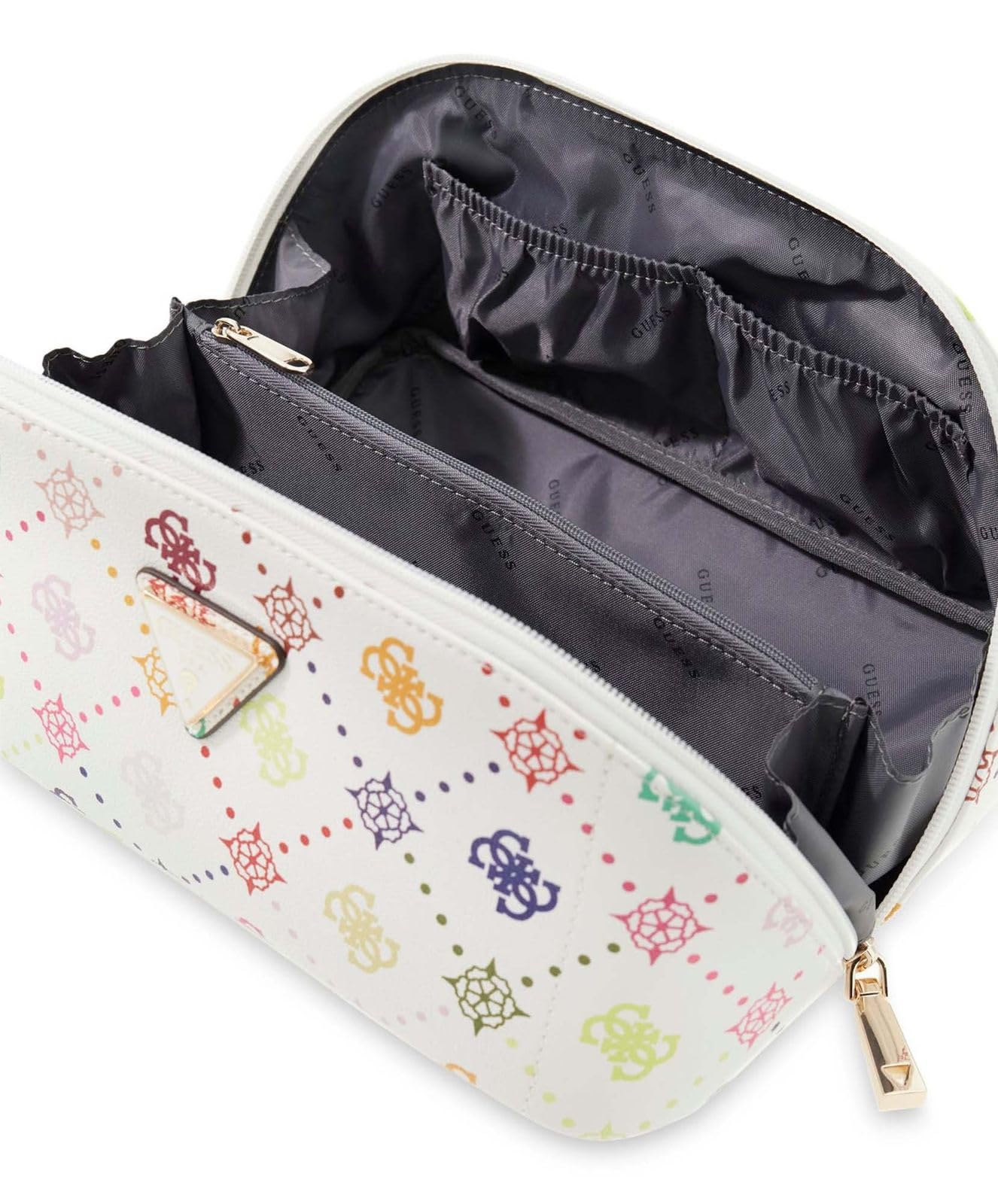 GUESS Kosmetiktasche Silia LRG Cosmetic Travel Bag Multi Logo weiß