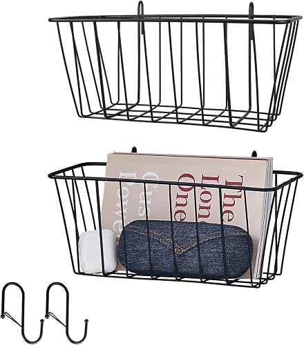 2 Pack Large Grid Wall Baskets with S-Hook Hanging Shelf Bins for Gridwall