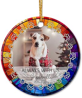 Personalized Photo Dog Always with Us Ceramic Ornament Christmas 2023, Paw Angel Wings Photo Dog Pet Memorial Ornament, Custom Picture Loss of Dog Memory Ceramic Ornament Gift, Photo Cat Dog Ornament