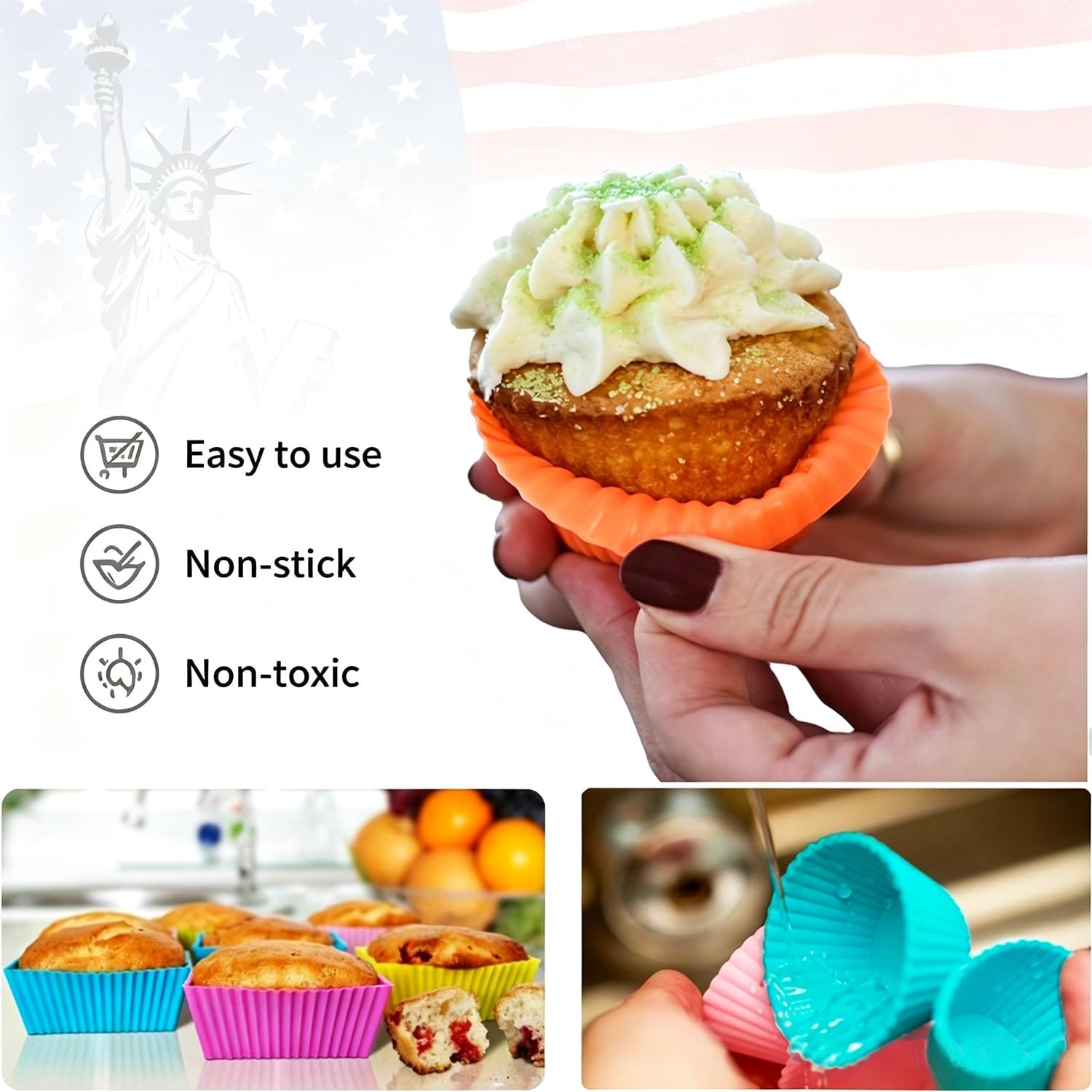 36 Pack Silicone Cupcake Liners Muffin Baking Cups Liners Reusable Non-Stick Cake Molds Sets Lunch Bento Box Dividers Accessories