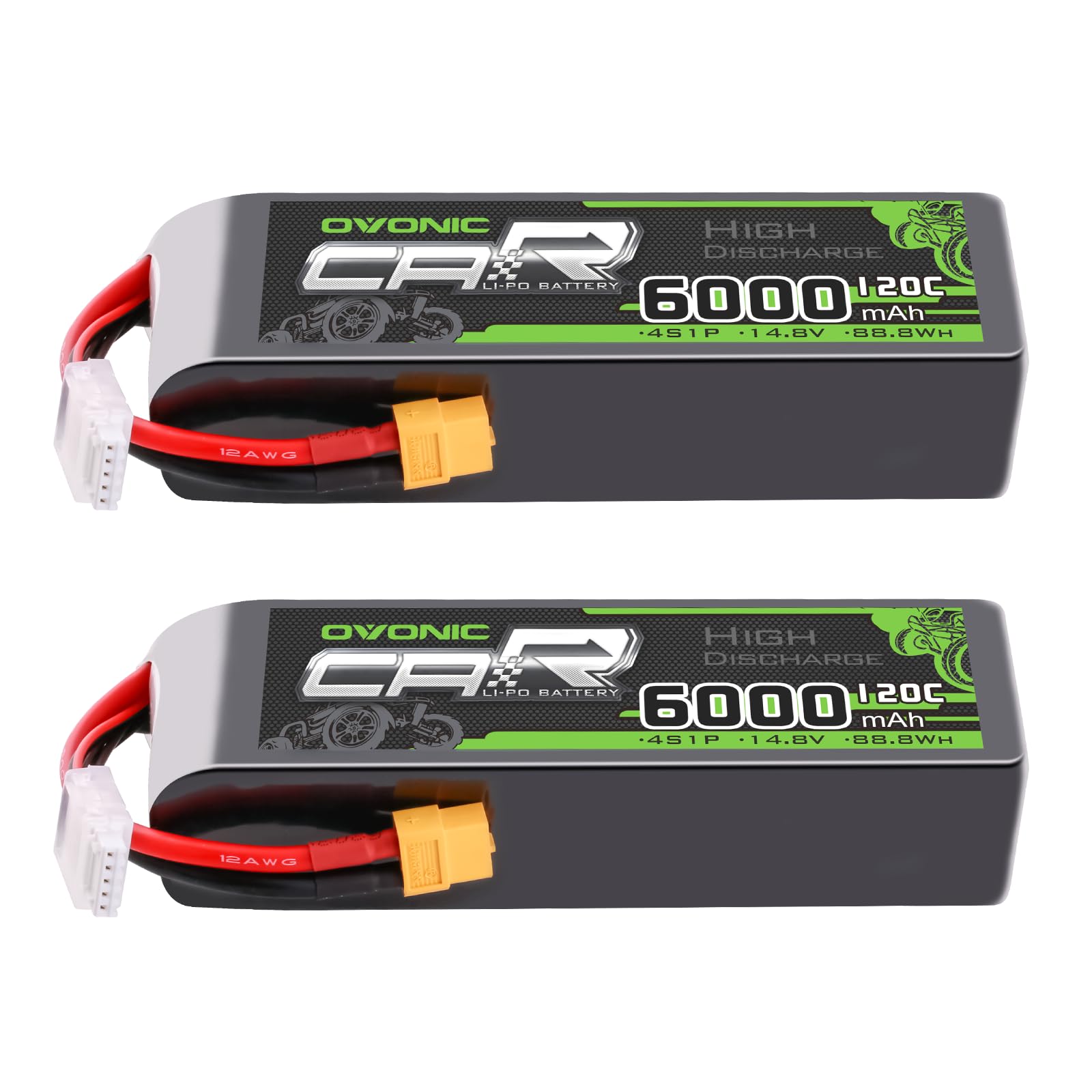 OVONIC 4S LiPo Battery 6000mAh 14.8V 120C RC Battery with XT60 Connector (2 Pack)