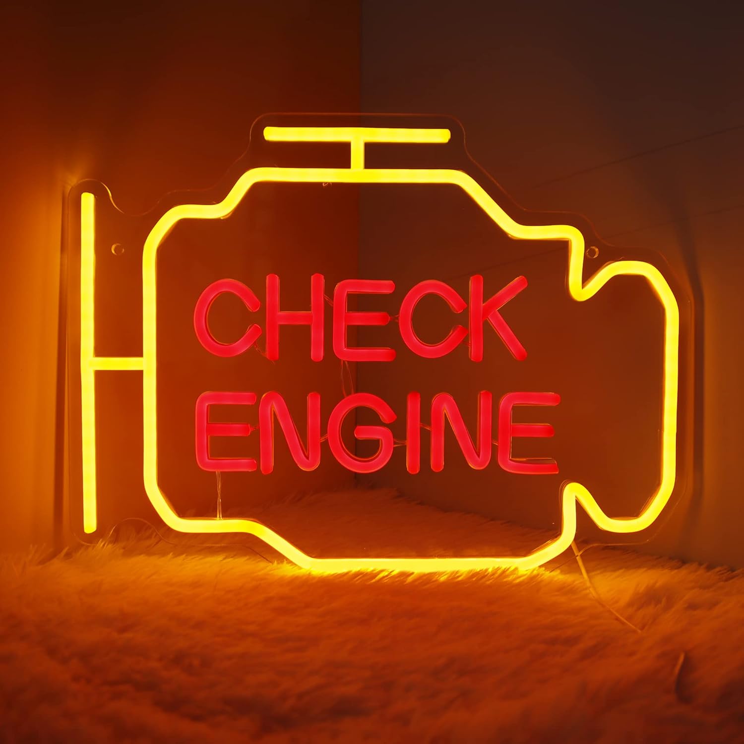 Check Engine Neon Sign, Garage Decor, Check Light LED Garage Sign Car