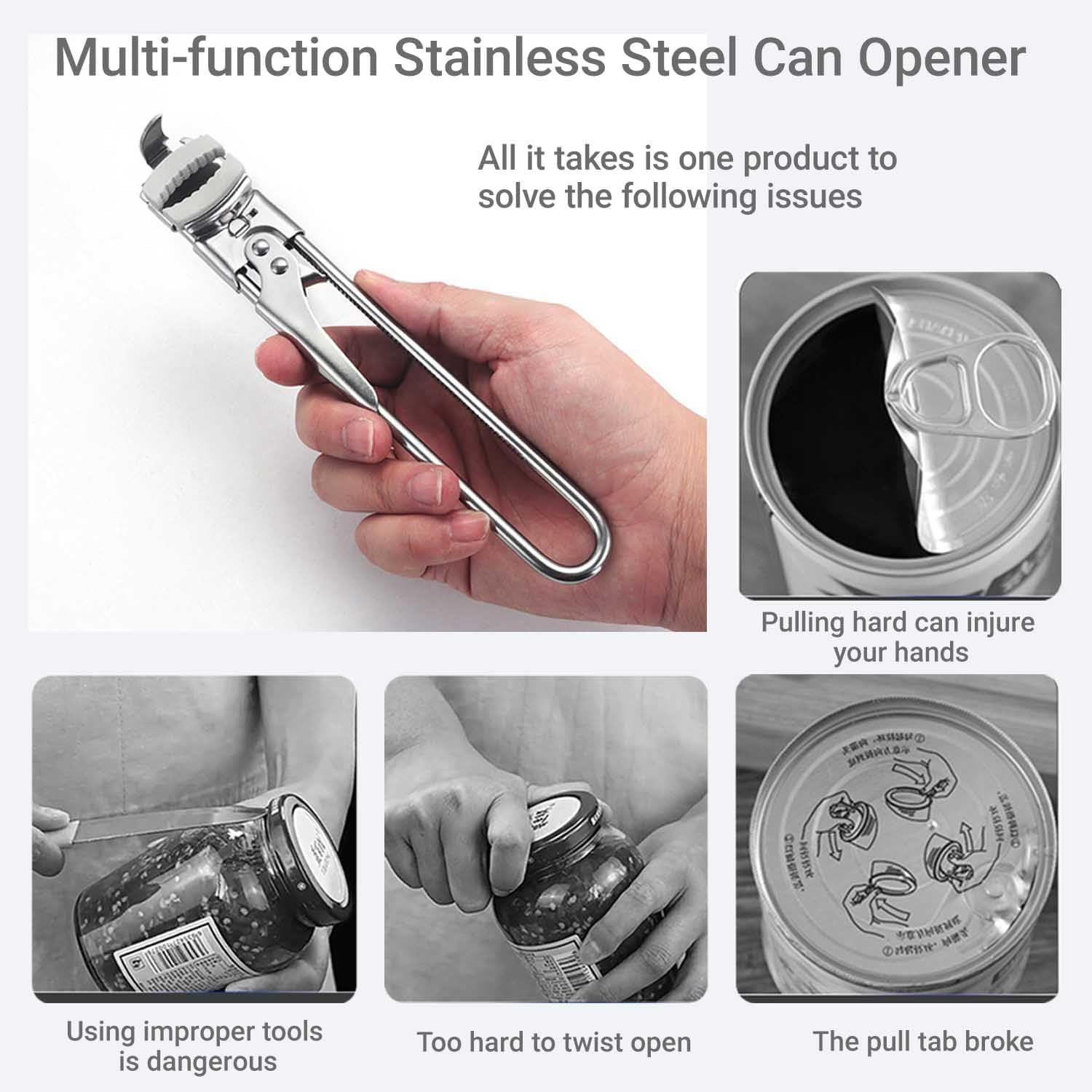 2026 New Multi-function Stainless Steel Can Opener,Jar Opener for Weak Hands,Adjustable Jar Opener,Jar Lid Gripper Bottle Opener,Kitchen Gadgets Accessories